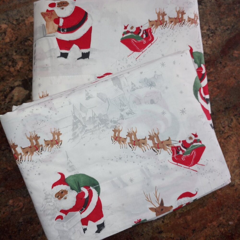 1 Pottery Barn Kids Flat Heritage Santa Organic Cotton Bed Sheet 90x97"